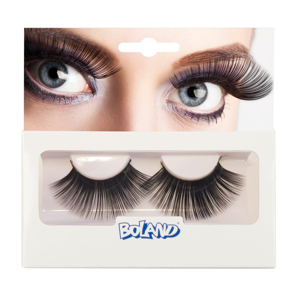 XL black false eyelashes for women made of 100% polyester, packaged in a box, ideal for adults seeking dramatic eye enhancement.