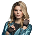 Pair of black New York wrist gloves for adults, 100% polyester, unisex, 90s old school style.