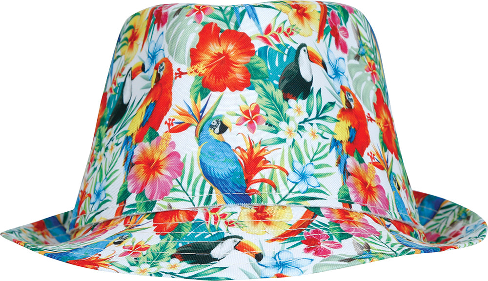 Multicolored tropical bucket hat in polyester - adult