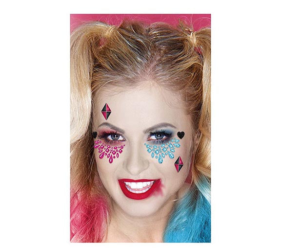 Adhesive face jewelry - pink and blue - resin - Halloween