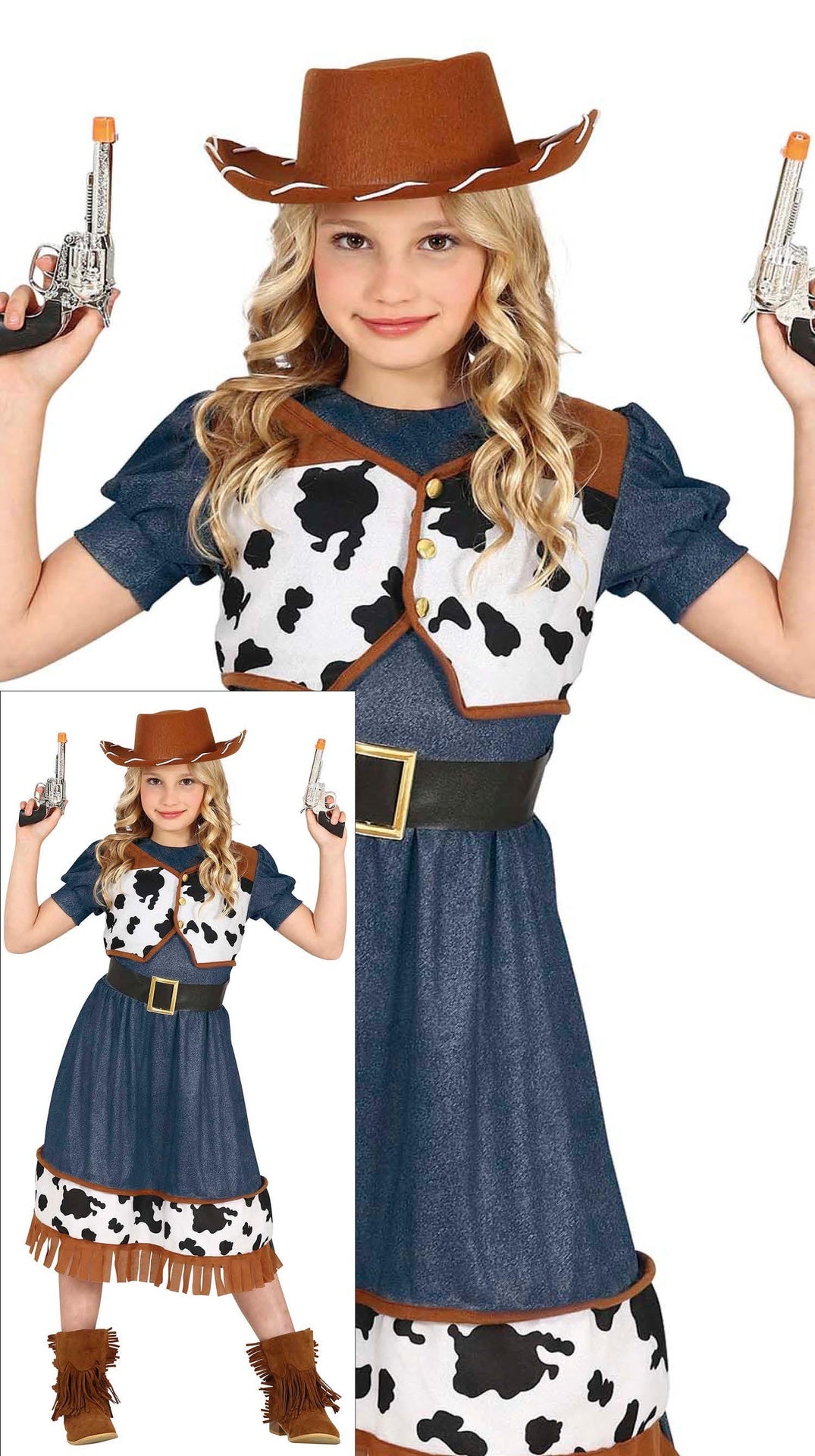 Blue and brown cowgirl costume for children aged 3-4 years