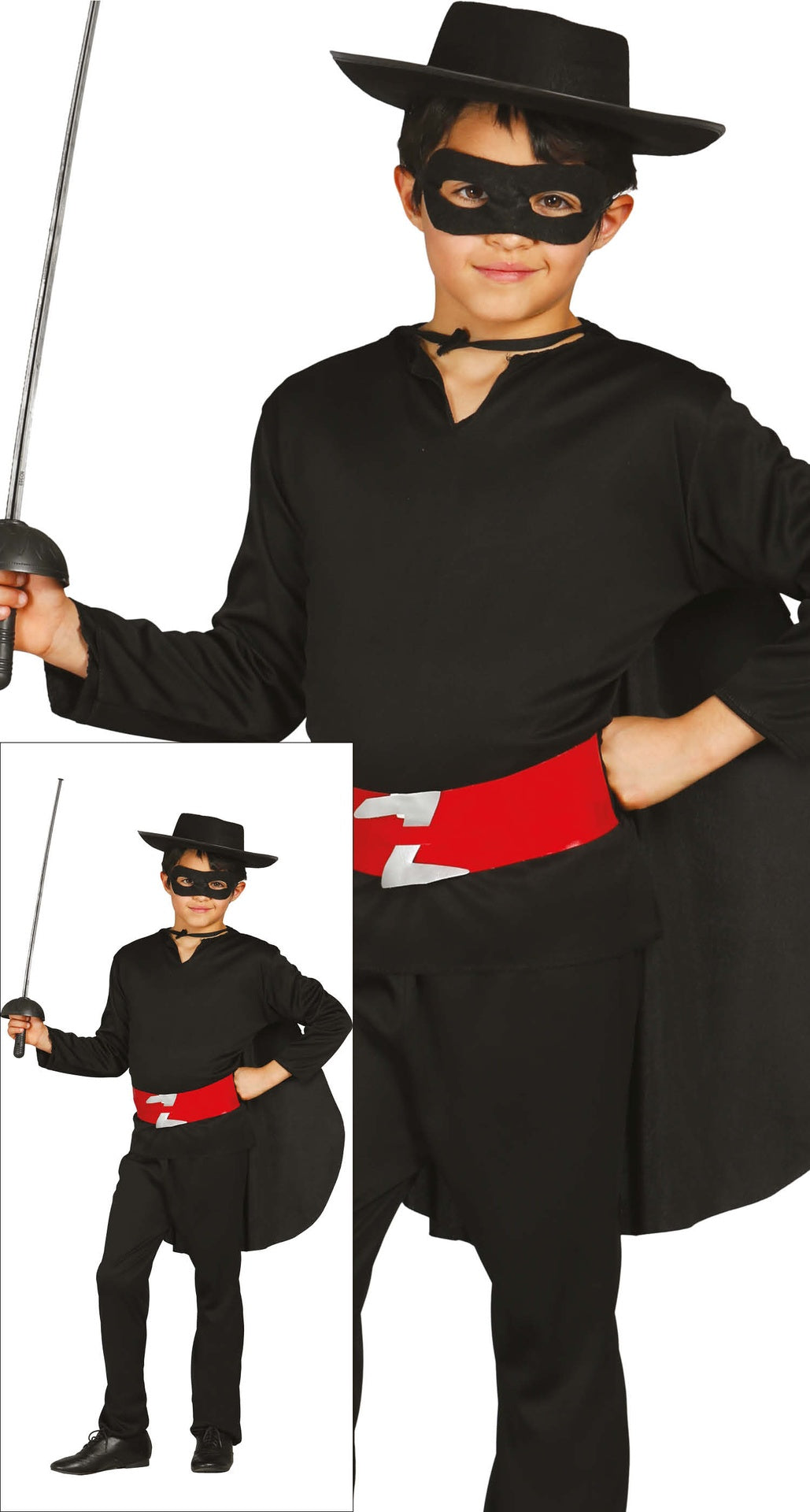 Zorro costume for children, black polyester, ages 7-9