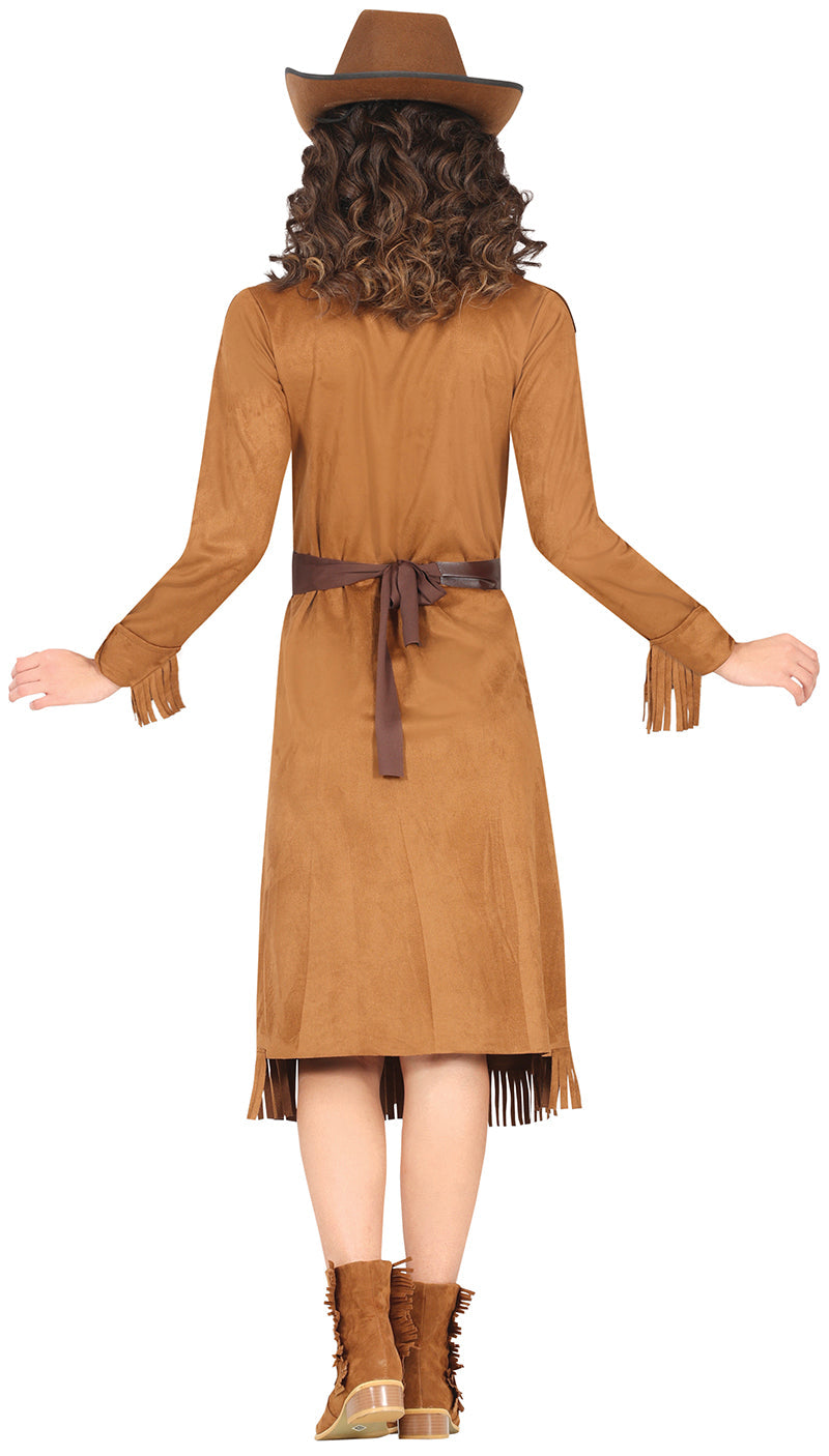 Adult cowgirl costume, brown polyester, size 42-44