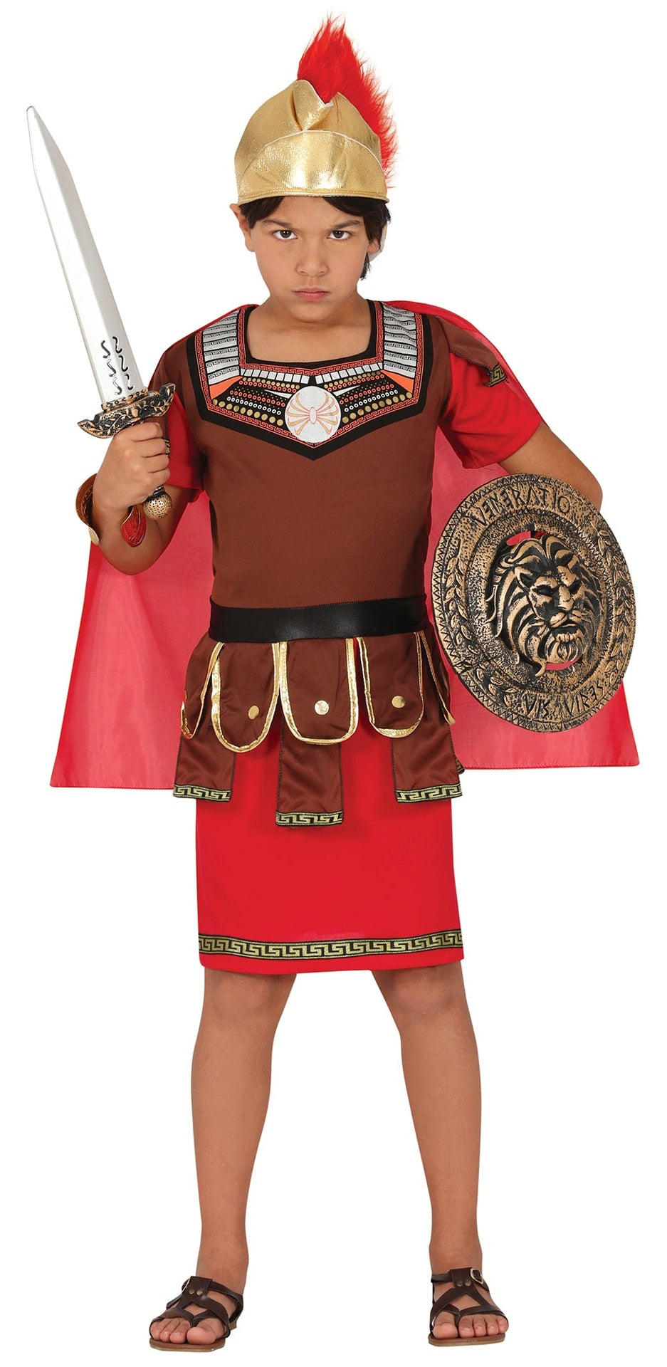Déguisement centurion romain enfant brun et rouge