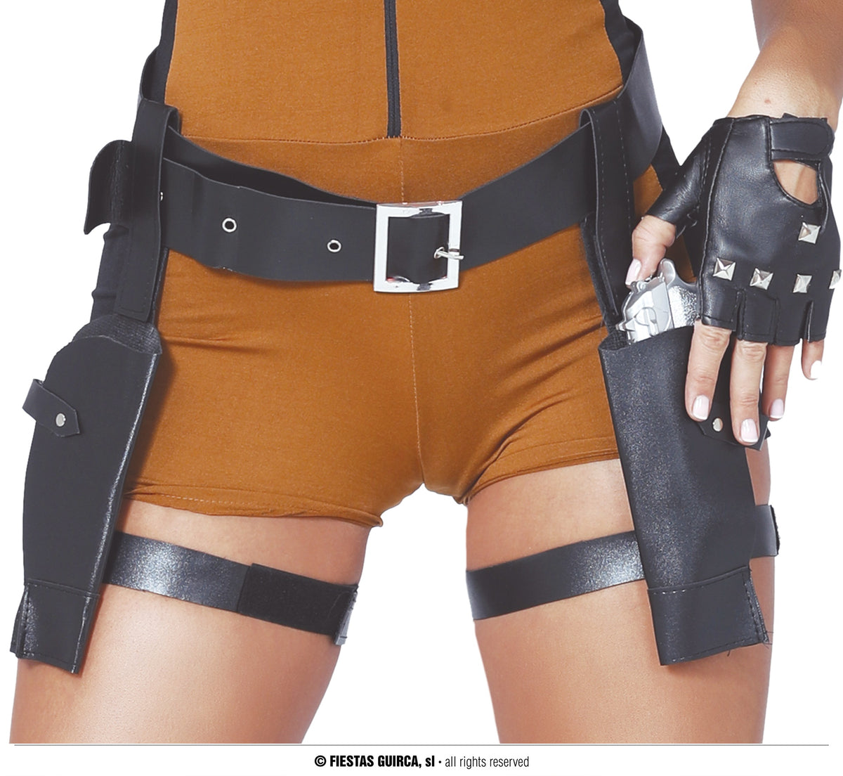 Abenteurerin-Kostüm für Damen - Patronengürtel, Gürtel und Overall