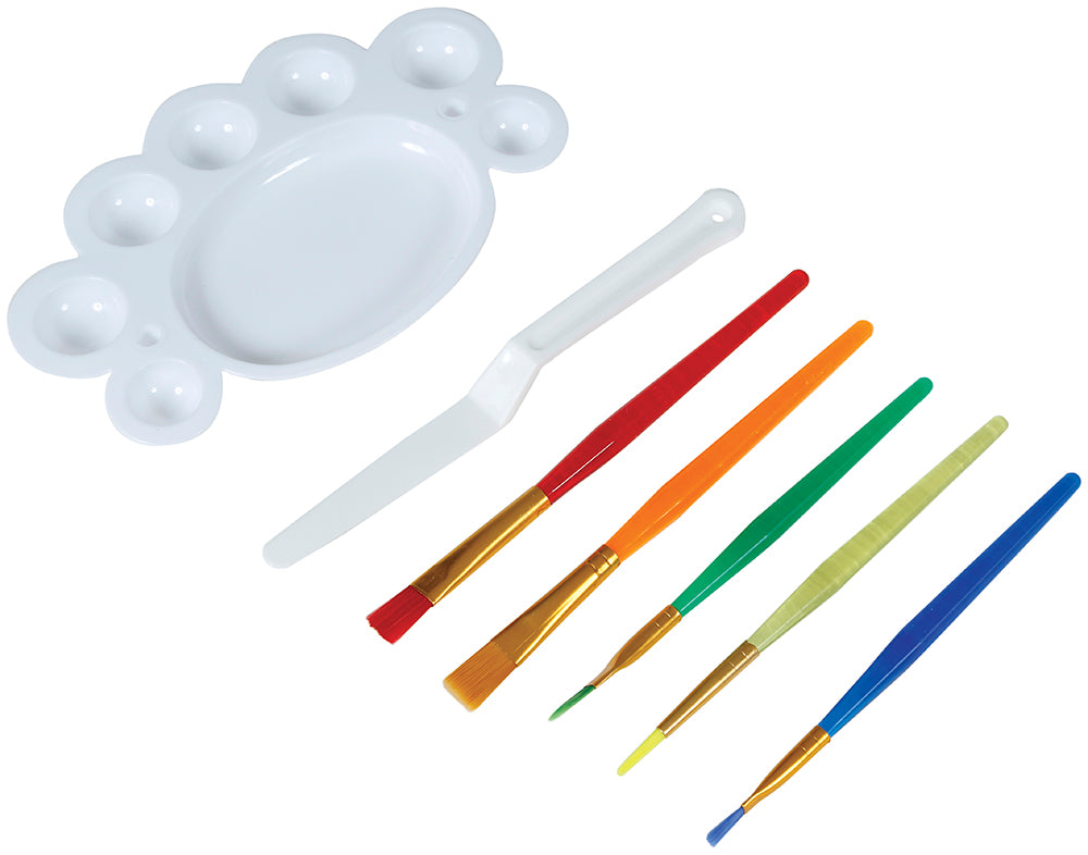 Party makeup set - 5 brushes, palette and multi-colored spatula