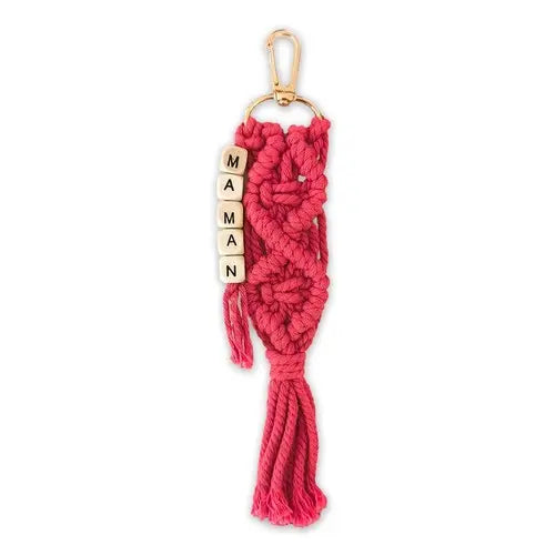 Macrame "Mom" Keychain with Letter Beads – Trendy Gift