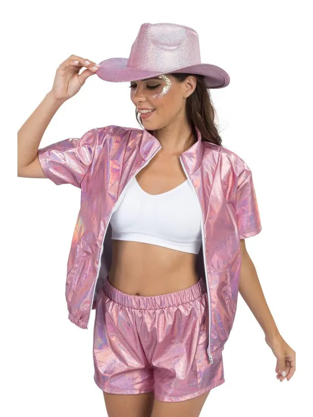 Ensemble Veste et Short Irisé Rose – 2 Pièces