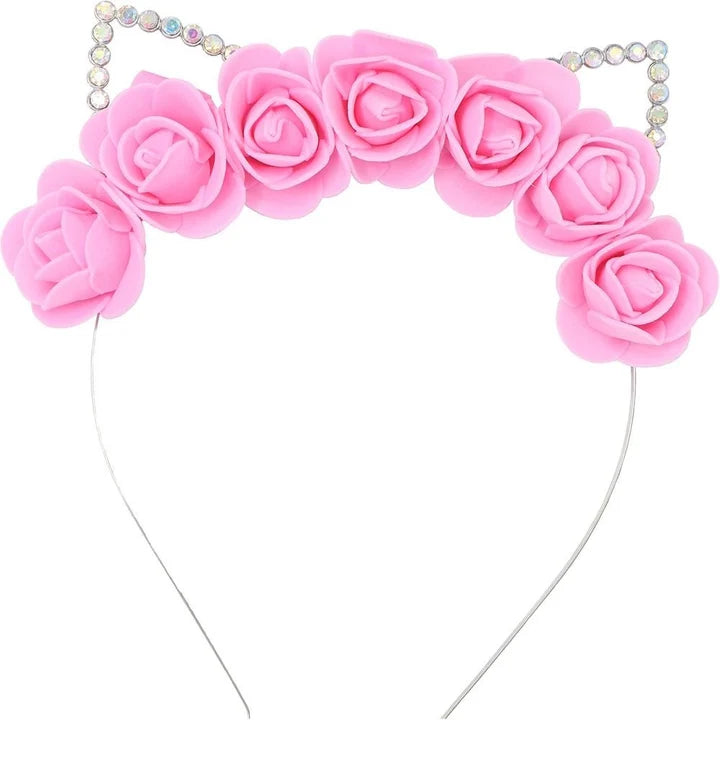Serre-tête Chat Fleuri Rose – Oreilles et Fleurs