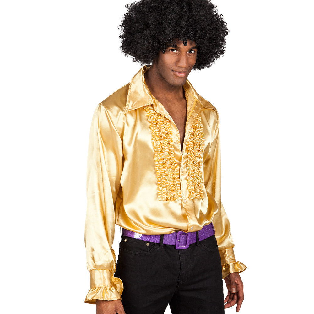 Chemise Satin Or Homme Taille L – Disco, Soirée Fluo et Carnaval