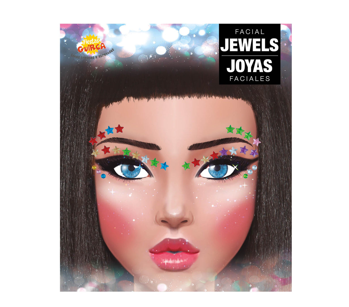 Bijoux visage étoiles multicolores en résine