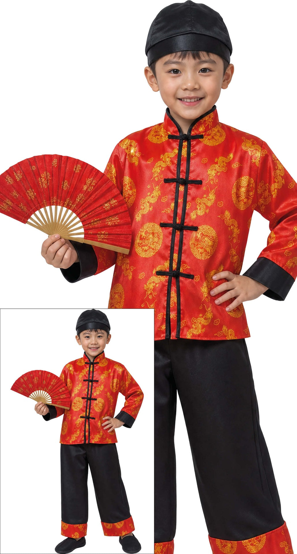 Déguisement chinois enfant rouge et noir