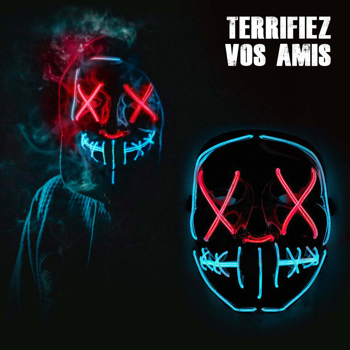 Masque LED Nightmare (Cauchemar) Yeux Rouges et Bouche Bleue Original Cup – Halloween