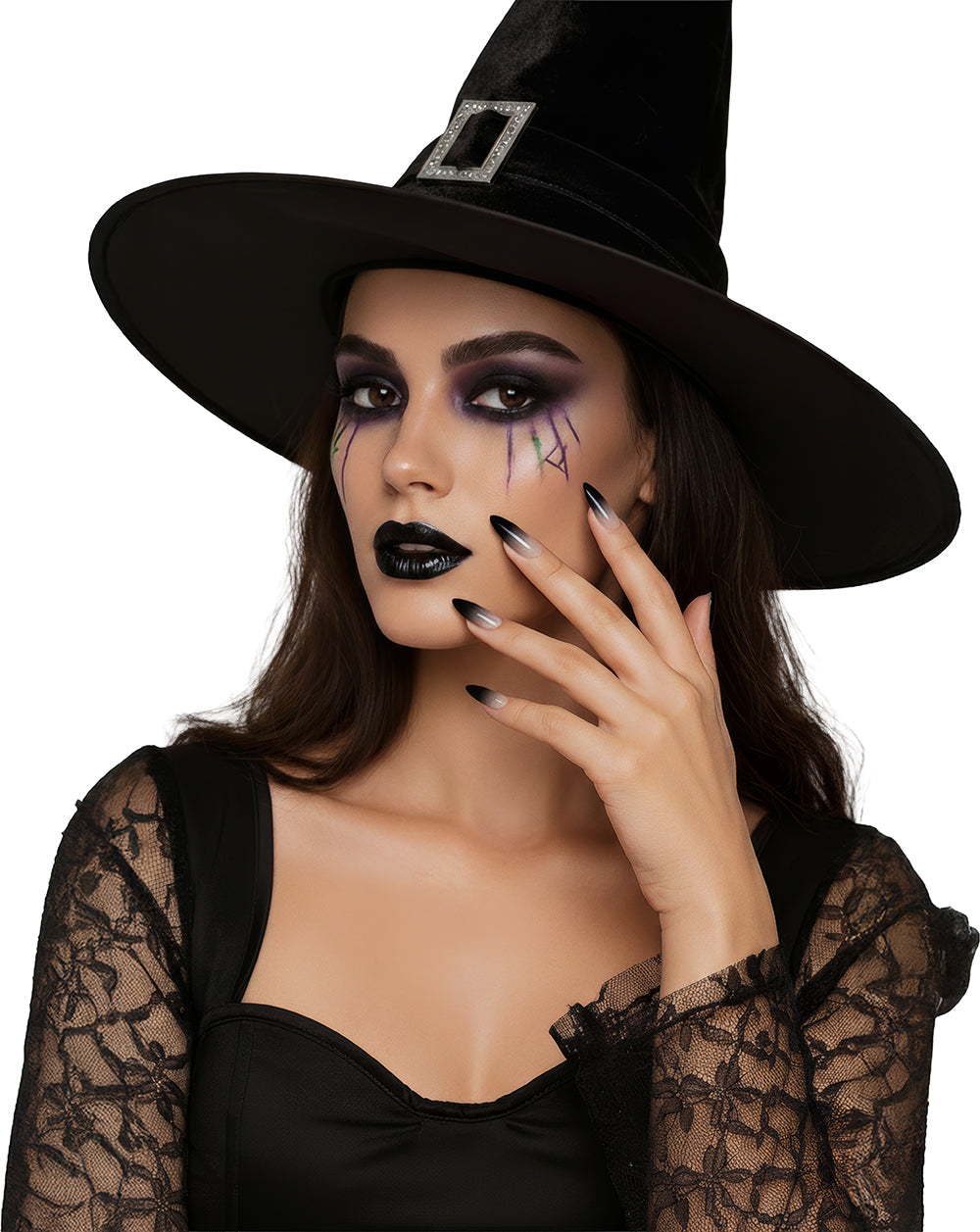 12 Faux Ongles Gothiques Longs avec Colle – Sorcière Halloween