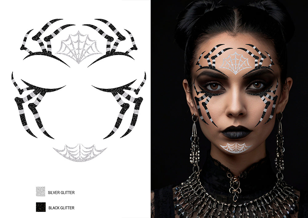 Glitter Face Araignée Noire 13 x 15 cm – Bijou de Visage Halloween