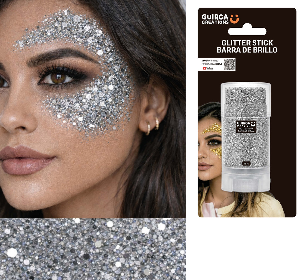 Stick Maquillage Glitter 15 g Or, Argent, Noir, Rouge – Fête et Halloween