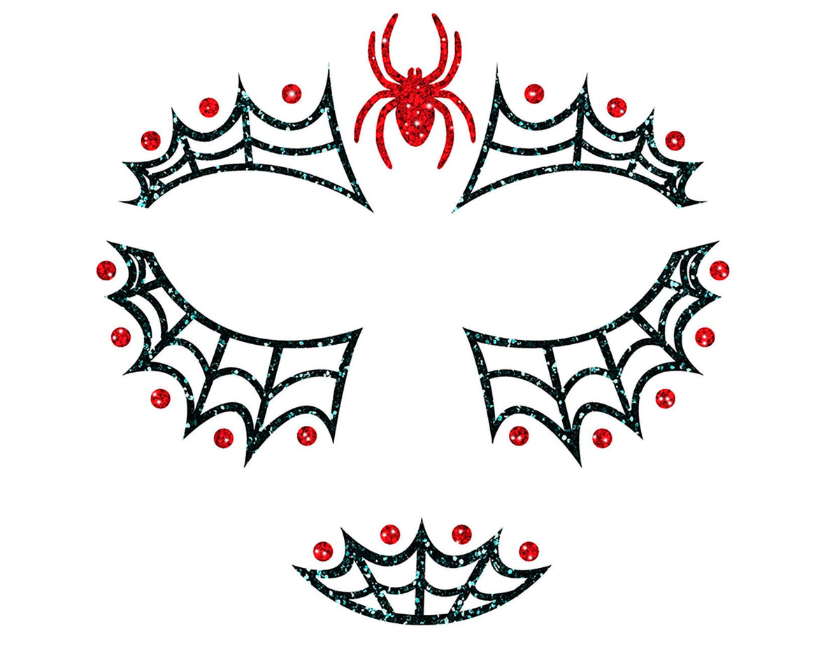 Glitter Face Araignée Noire et Rouge – Bijou de Visage Halloween