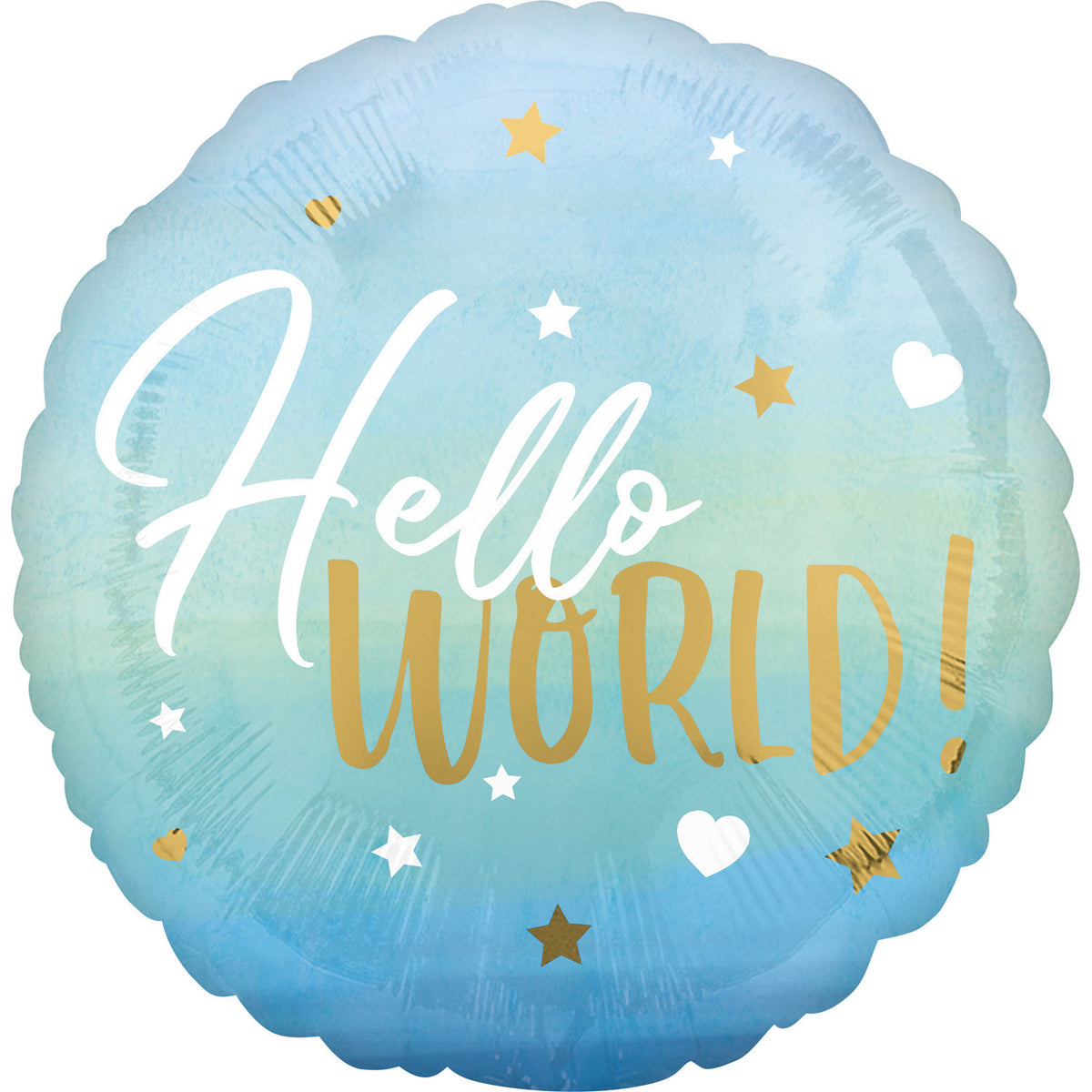 Ballon Hélium Rond Hello World Bleu Naissance Garçon – Baby Shower