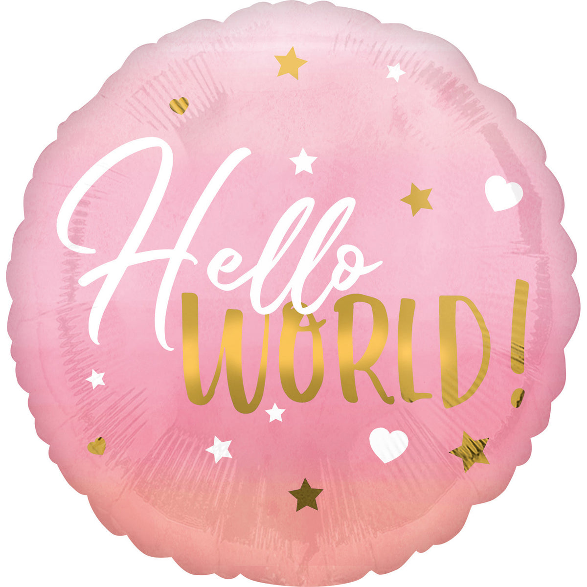 Ballon Hélium Rond Hello World Rose Naissance Fille – Baby Shower