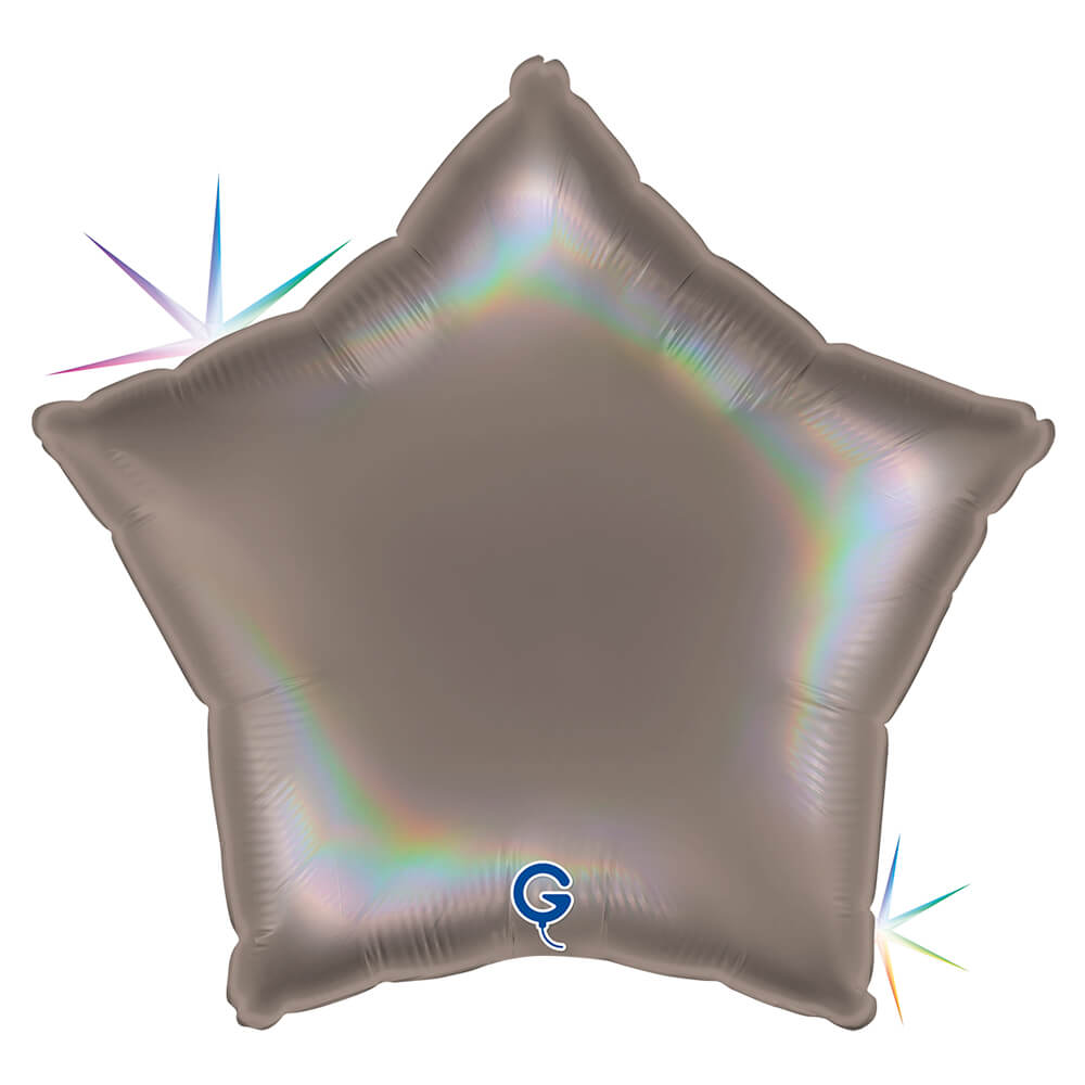 Ballon Étoile Holographique Arc-en-ciel Platine 18" – Gonflage Hélium en boutique