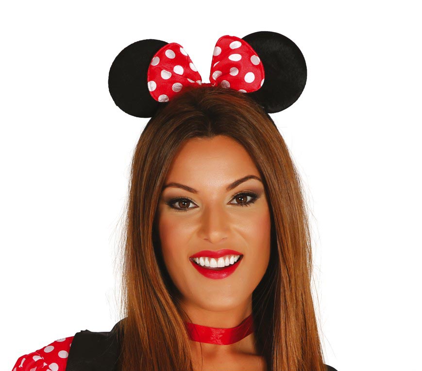 Diadème souris noir et rouge en tissu pour femme