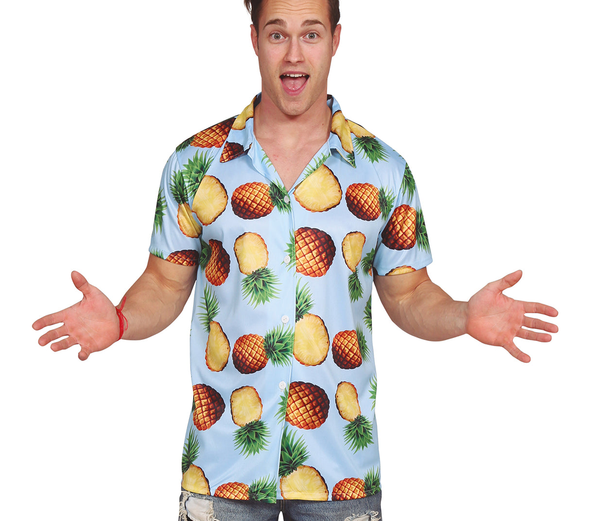 Chemise hawaïenne ananas bleue adulte - polyester - L