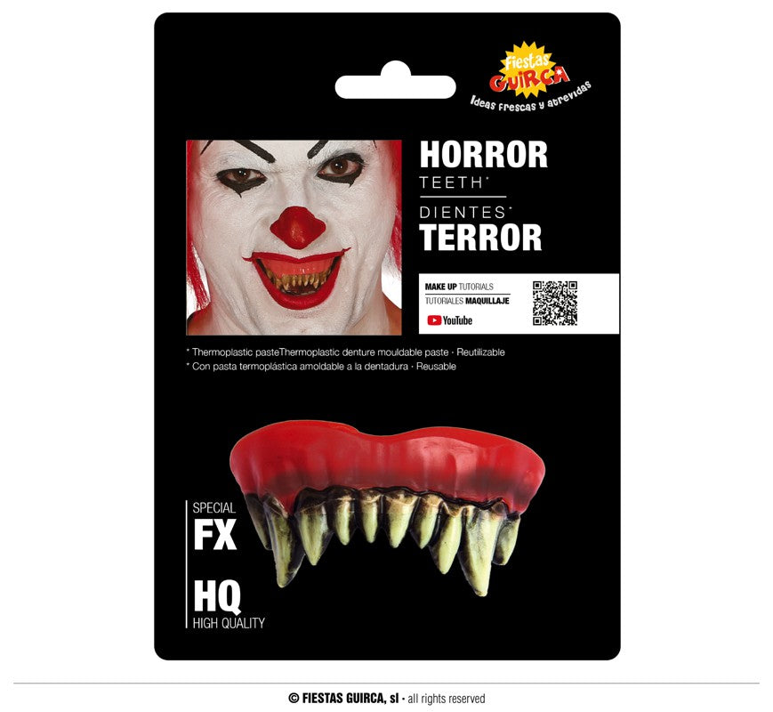 Vampire monster resin fake teeth accessory in white and red for adult unisex Halloween makeup.