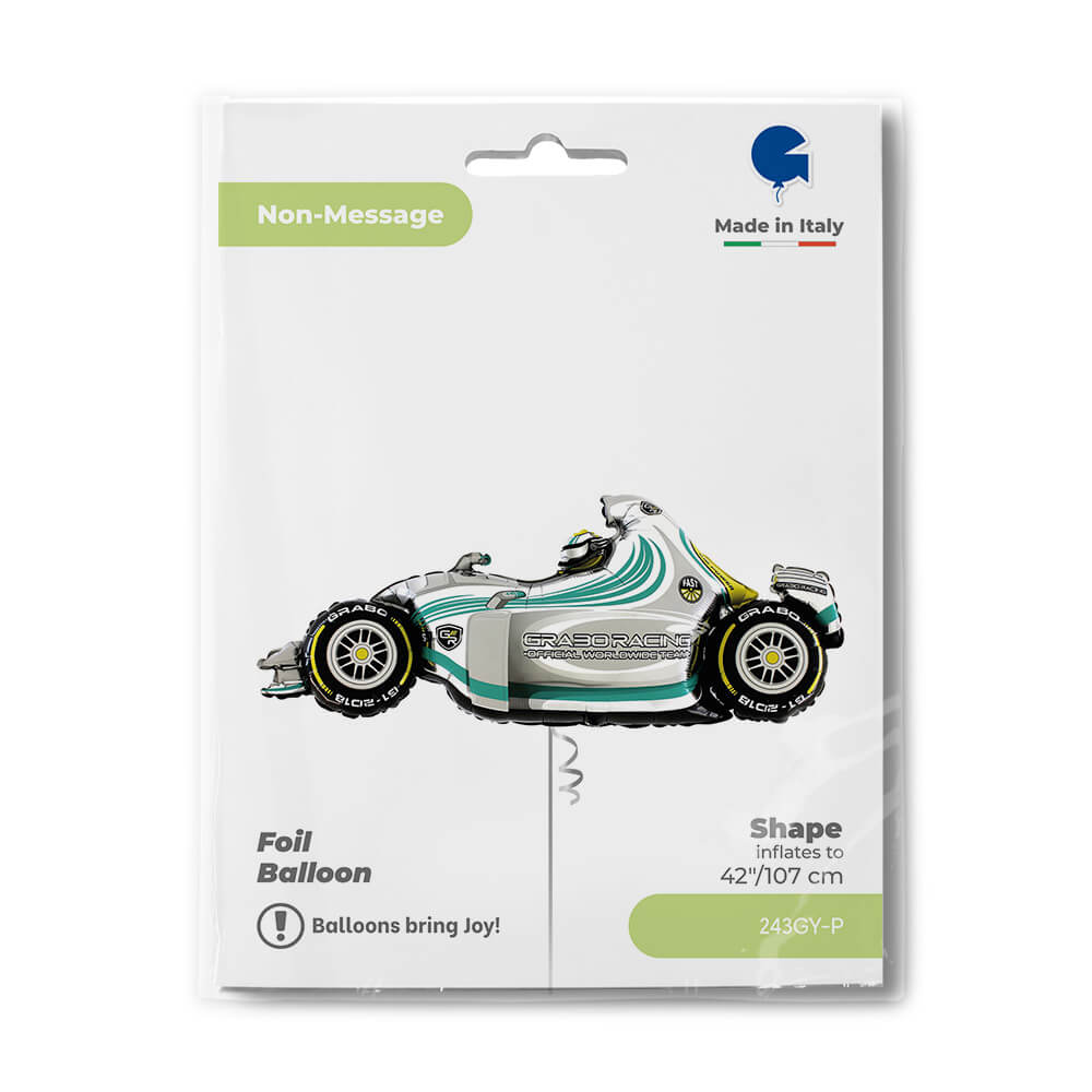 Ballon voiture de course gris - 42" - Gonflage Hélium en boutique