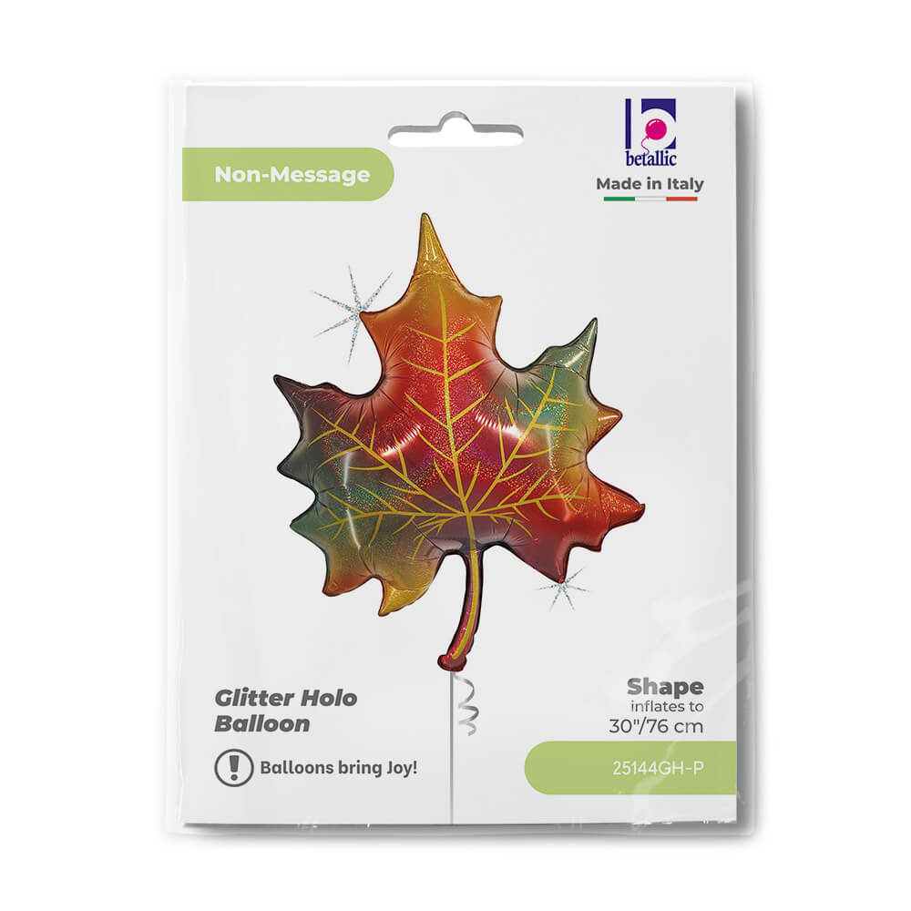 Ballon feuille d'automne - Doré pailleté - 30" - Gonflage Hélium en boutique