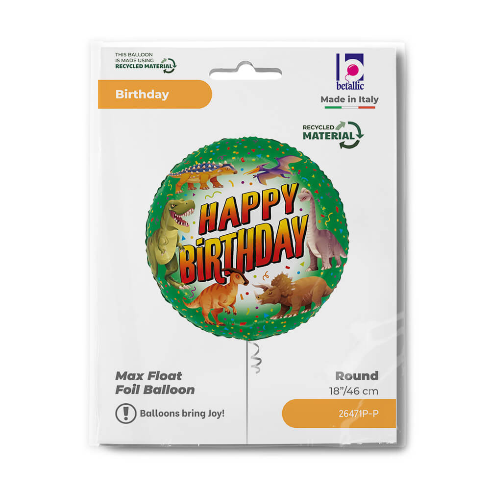 Ballon dinosaure joyeux anniversaire - 14" - Gonflage Hélium en boutique