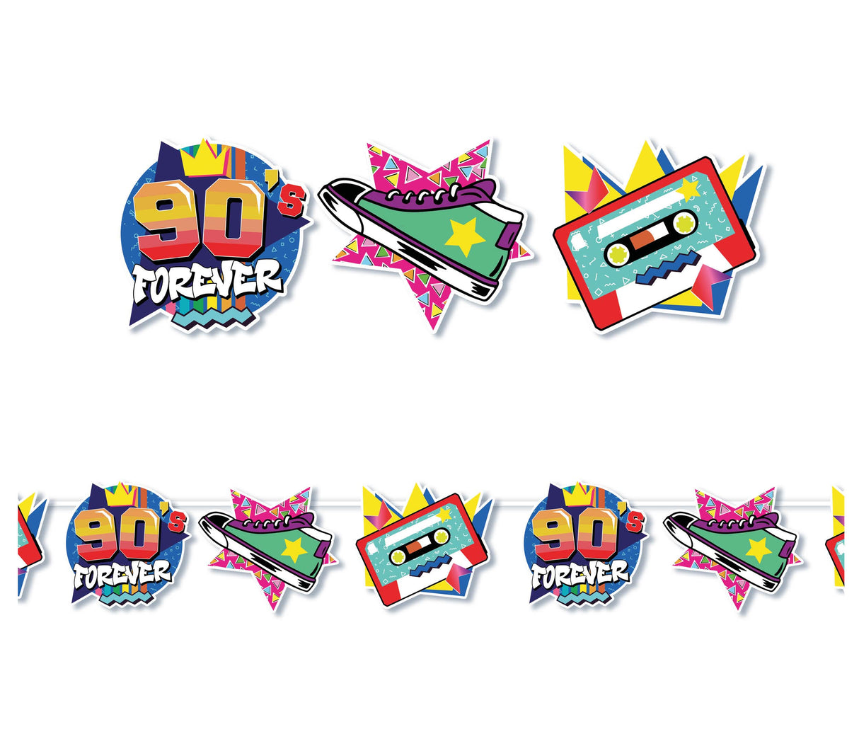 90s Garland - Multicolored Paper - 3 m