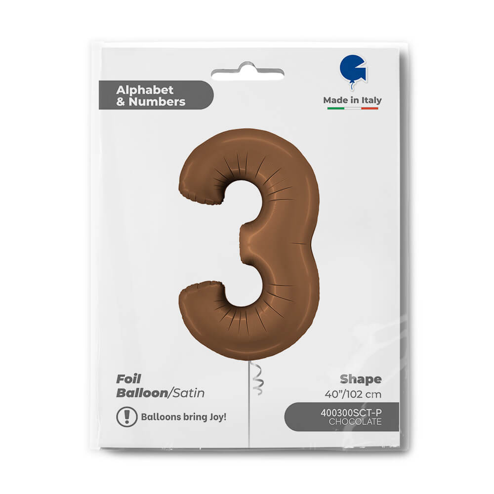 Ballon chiffre 0 - Chocolat satiné - 40" - Gonflage Hélium en boutique