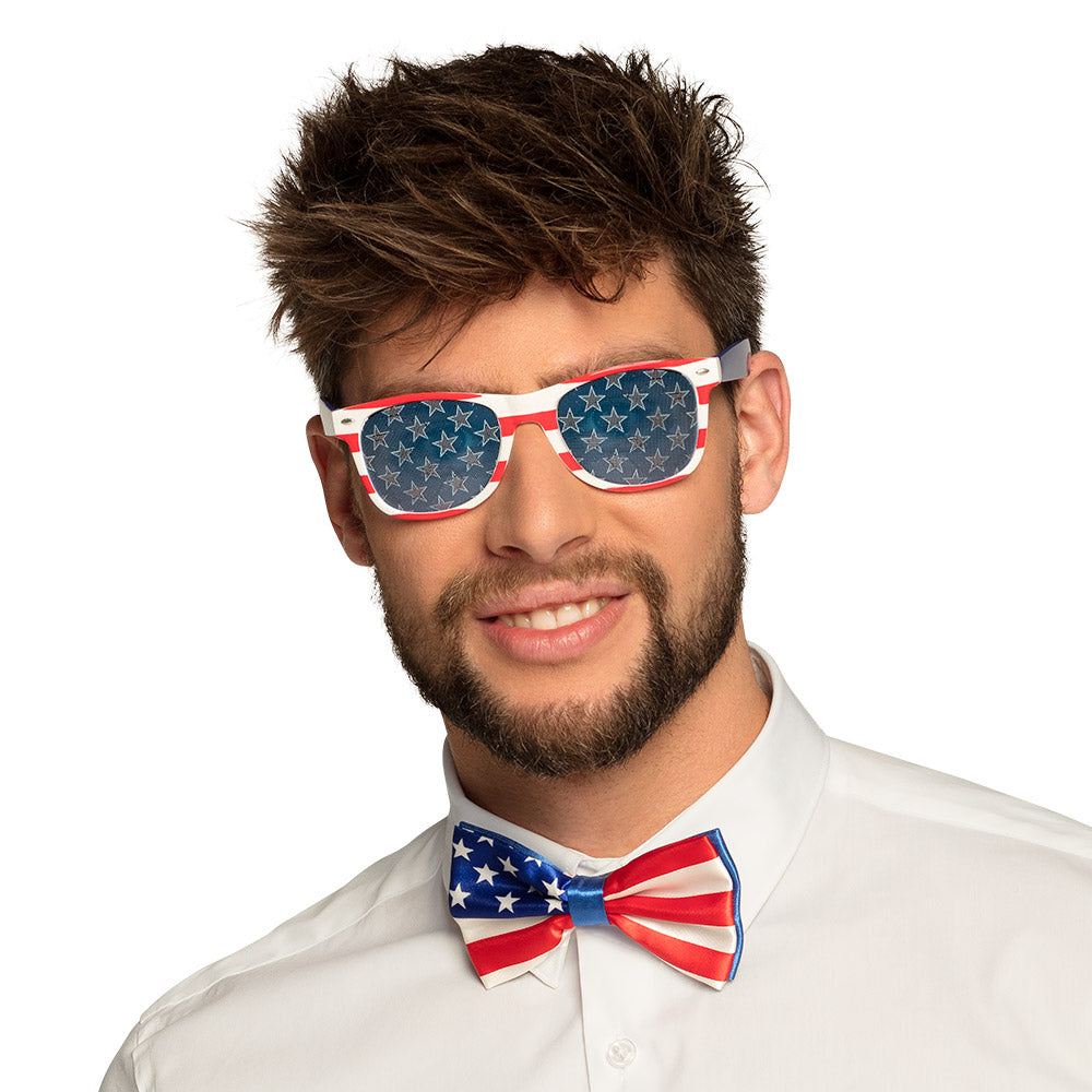 American party glasses for adults, novelty eyewear featuring a patriotic design, made of polycarbonate and acrylic, perfect for themed celebrations and costume parties.