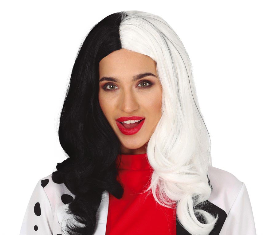 Long black and white wig - Halloween - Women's