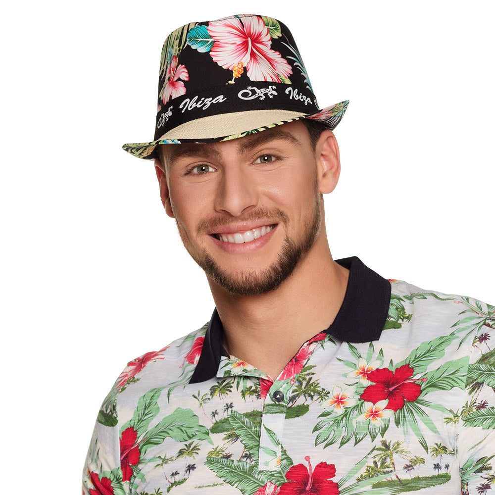 Multicolor Ibiza hat for adults made of 75% polyester and 25% paper, unisex design, displayed with hangtag, ideal for summer fashion accessories.