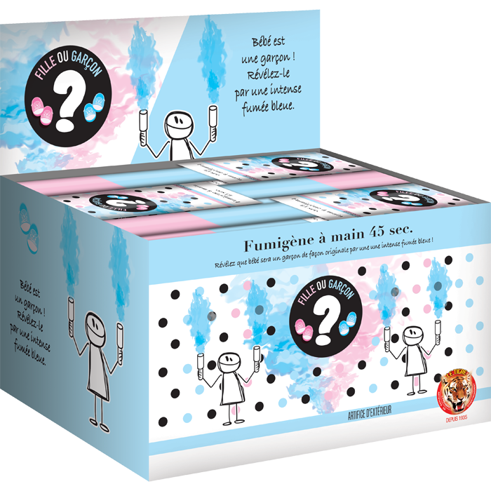Fumigène à main pour baby shower et gender reveal, dégage une fumée épaisse et intense bleu ou rose layette, allumage simple au briquet pour un effet spectaculaire d'annonce de sexe