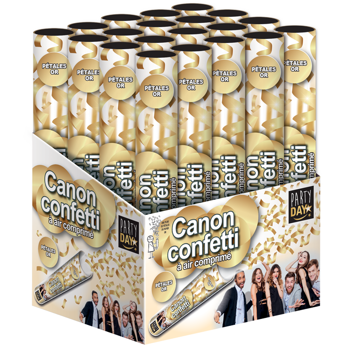 30cm compressed-air confetti cannon filled with large gold or silver paper confetti, single-use party launcher for weddings, birthdays, concerts and events