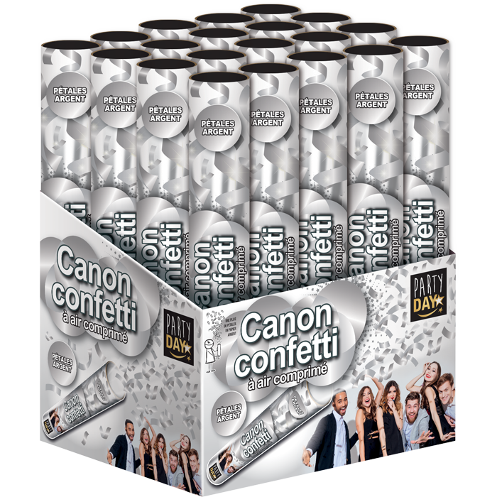Canon à confettis 30 cm – confettis papier dorés ou argentés, vendu à l'unité