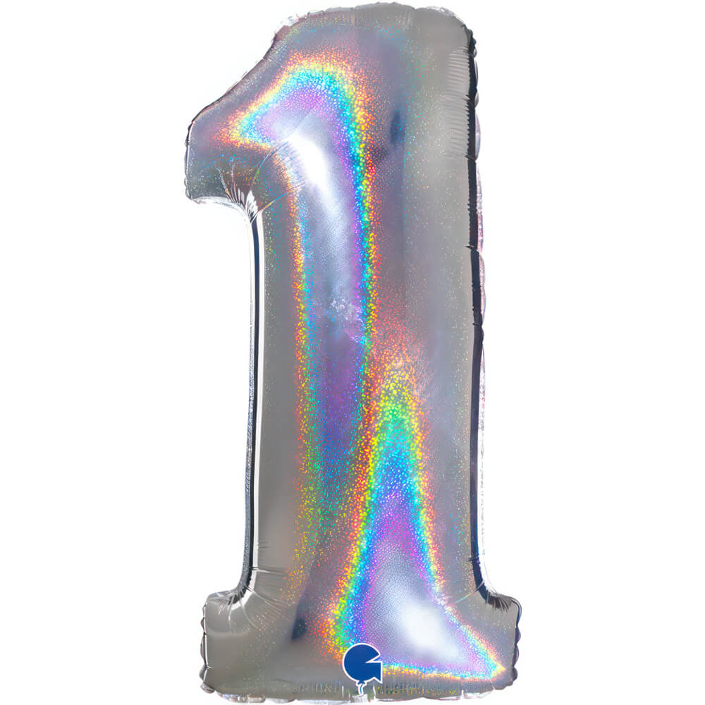Ballon chiffre - Argent holographique pailleté - 40" - Gonflage Hélium en boutique