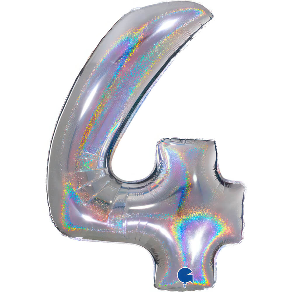 Ballon chiffre - Argent holographique pailleté - 40" - Gonflage Hélium en boutique