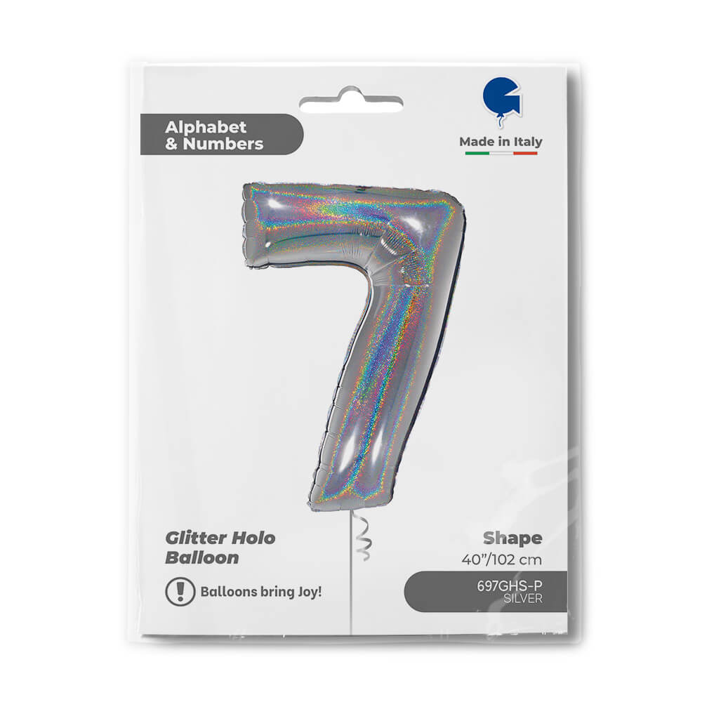 Ballon chiffre - Argent holographique pailleté - 40" - Gonflage Hélium en boutique