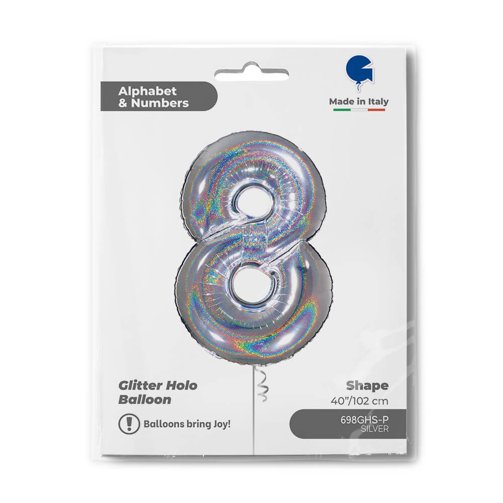Ballon chiffre - Argent holographique pailleté - 40" - Gonflage Hélium en boutique