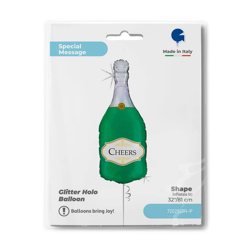 Ballon bouteille cheers - Vert et or - 32" - Gonflage Hélium en boutique