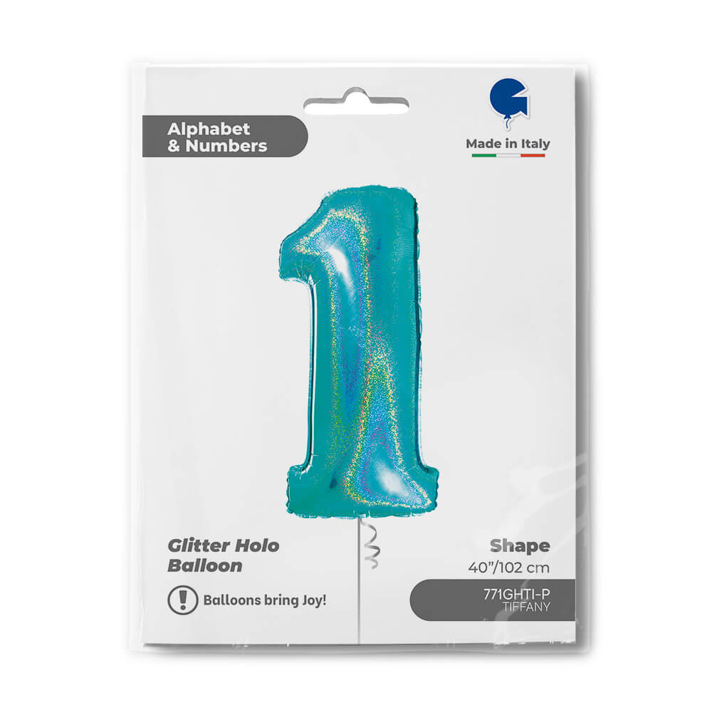 Ballon chiffre - Turquoise pailleté - 40" - Gonflage Hélium en boutique