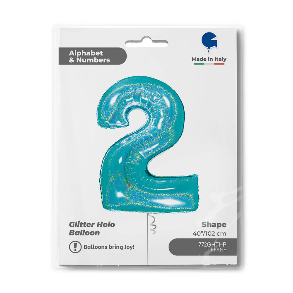 Ballon chiffre - Turquoise pailleté - 40" - Gonflage Hélium en boutique