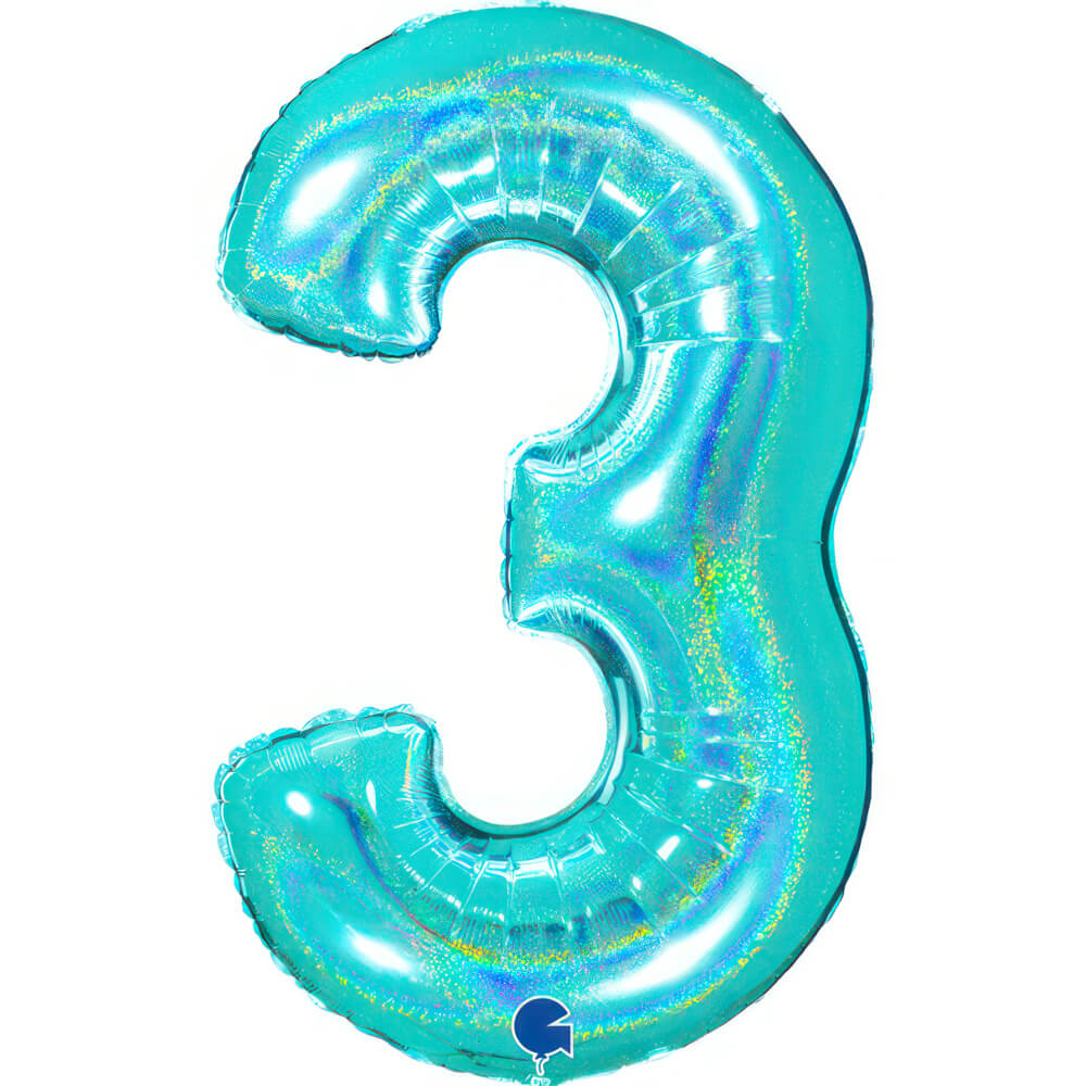 Ballon chiffre - Turquoise pailleté - 40" - Gonflage Hélium en boutique