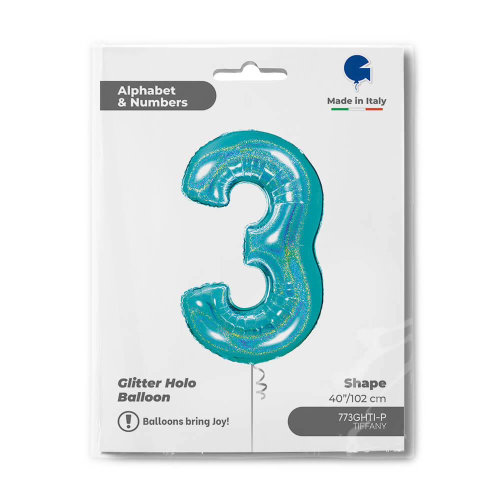 Ballon chiffre - Turquoise pailleté - 40" - Gonflage Hélium en boutique