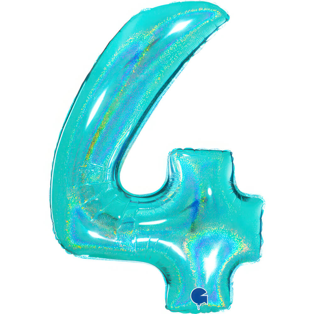 Ballon chiffre - Turquoise pailleté - 40" - Gonflage Hélium en boutique