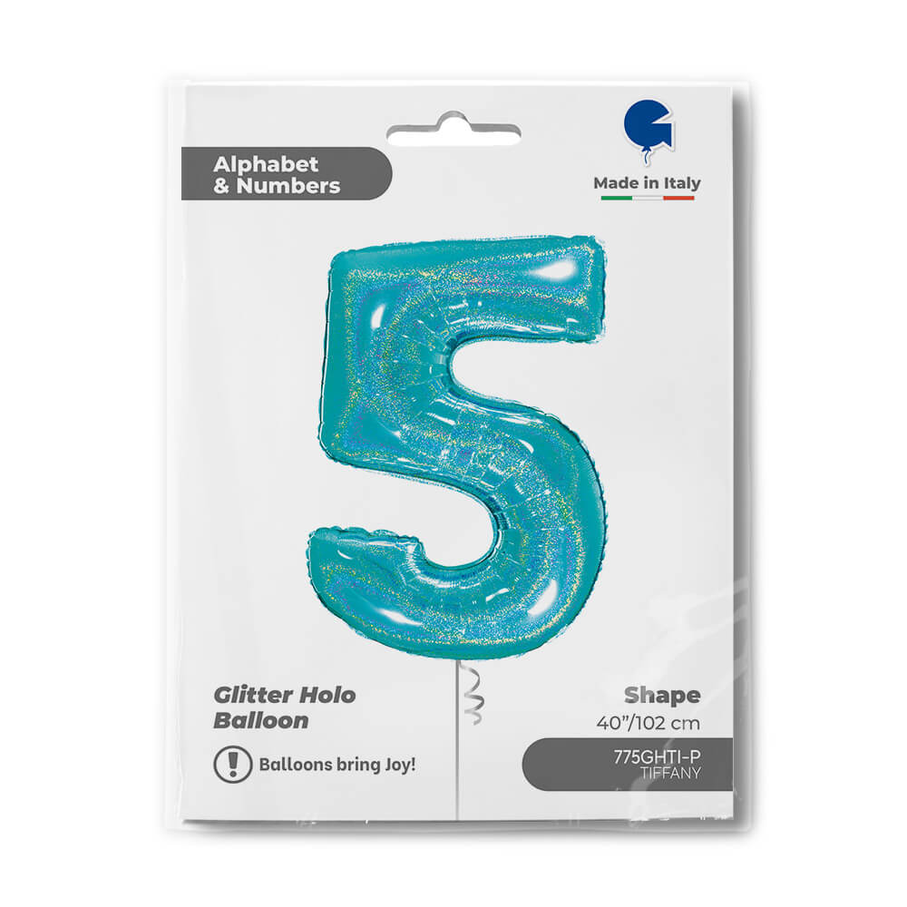 Ballon chiffre - Turquoise pailleté - 40" - Gonflage Hélium en boutique