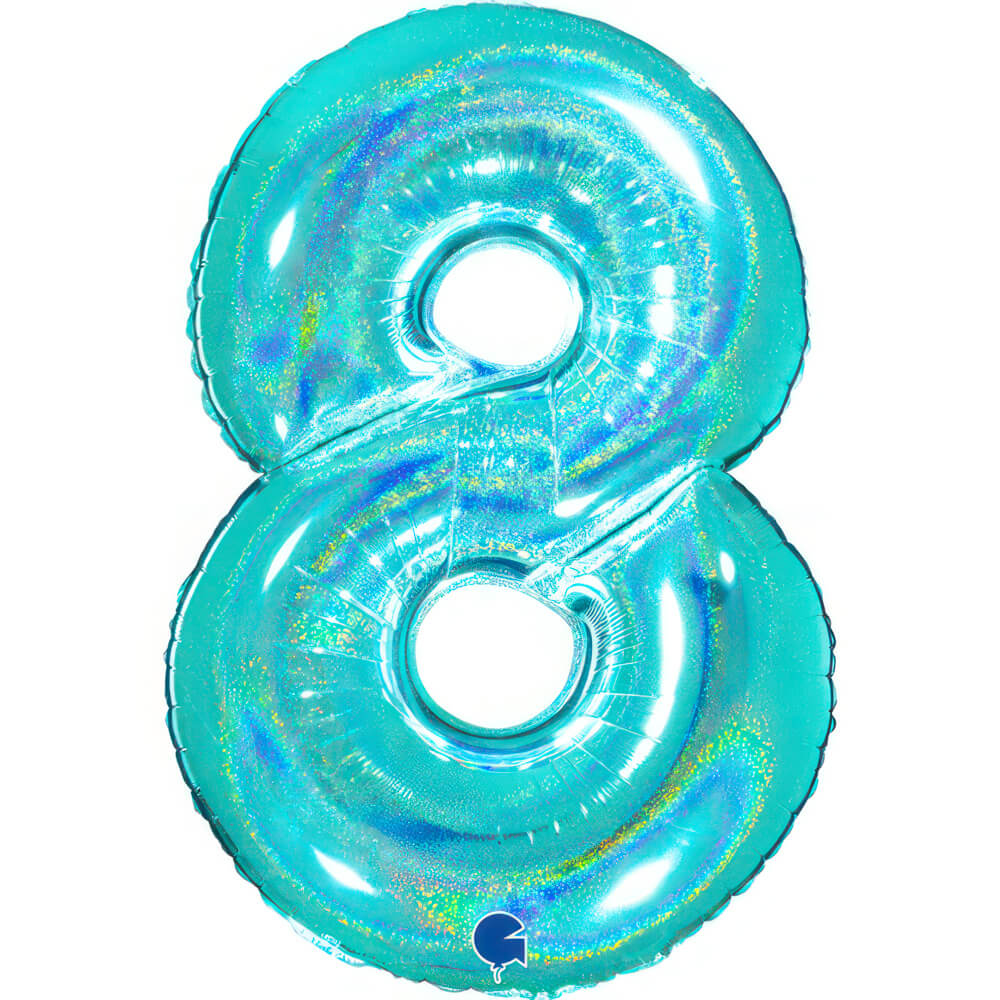 Ballon chiffre - Turquoise pailleté - 40" - Gonflage Hélium en boutique